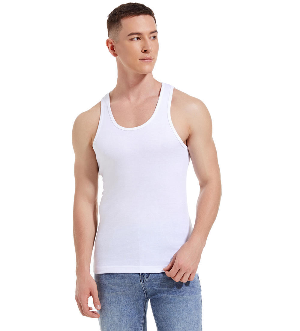 男士纯棉背心夏季薄款弹力修身打底汗衫全棉跨栏运动内衣纯白色