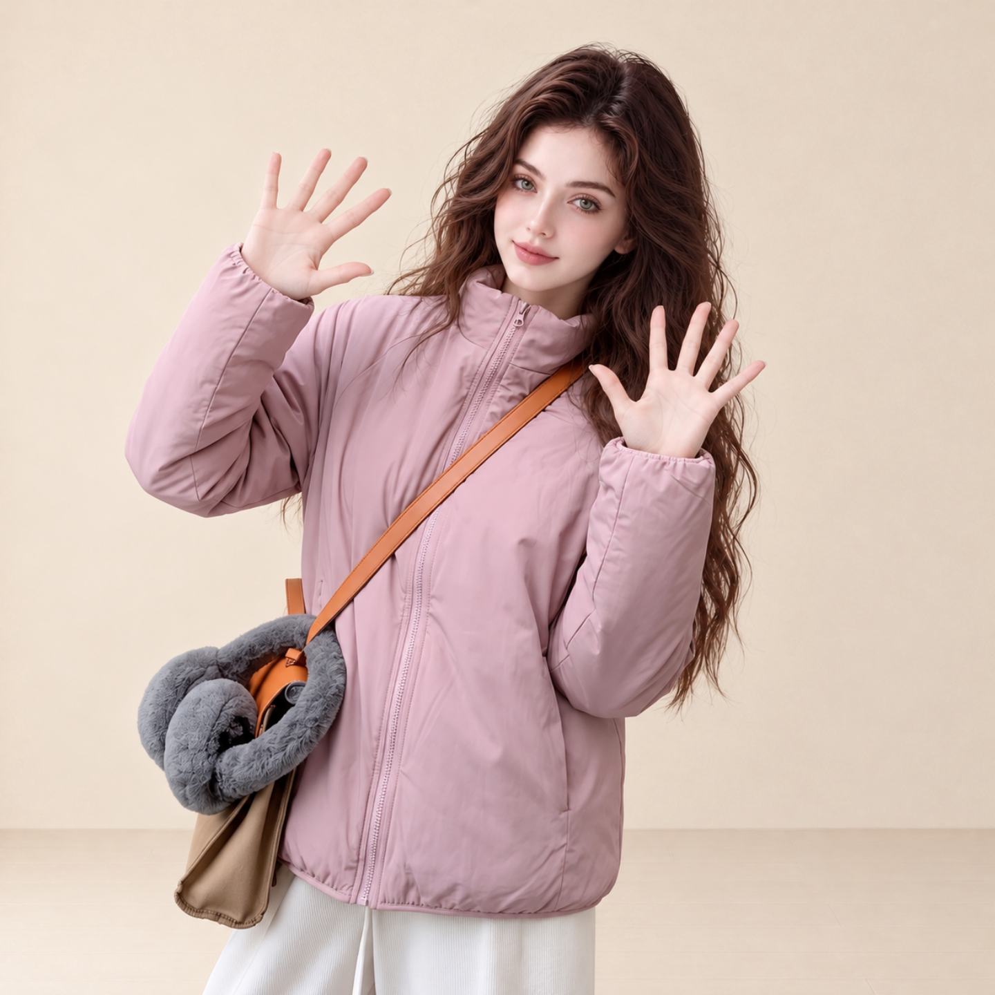 LUM 粉色韩系立领短款羽绒棉服女冬季新款休闲百搭小个子减龄外套