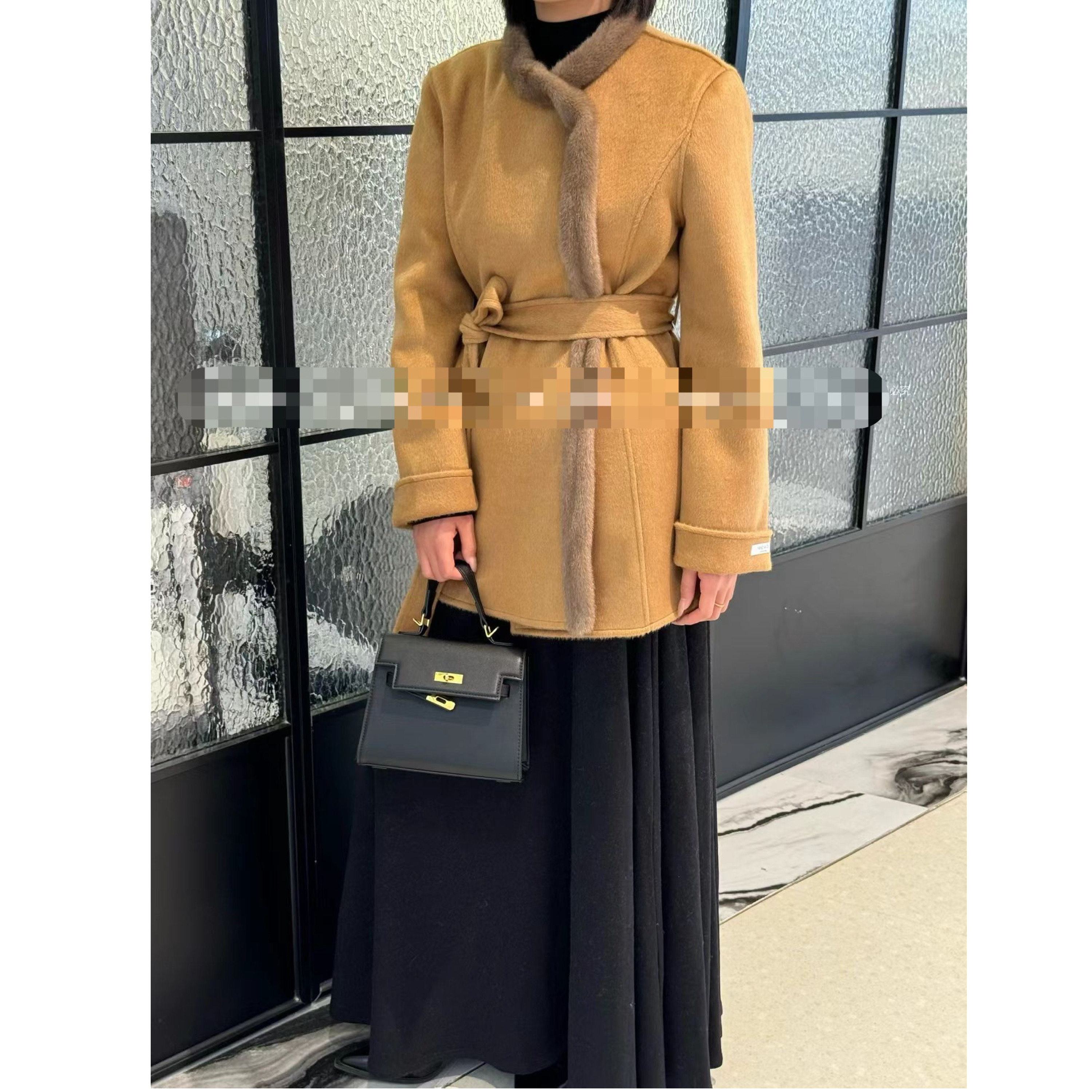 法式高级感灰色毛边外套女2026年冬季新款设计感收腰系带显瘦大衣