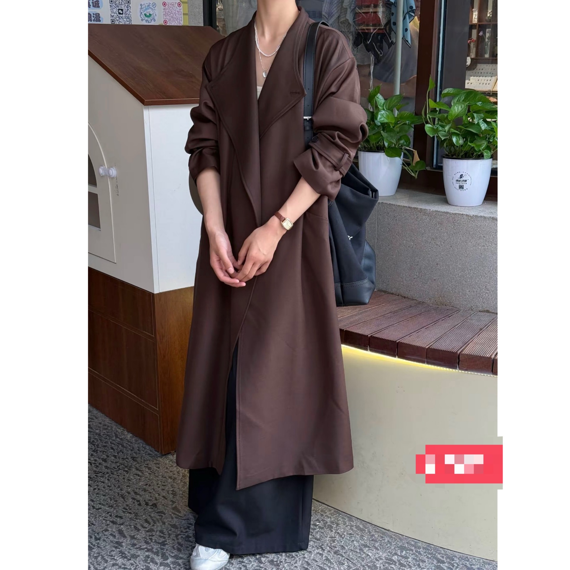 赫本风高级感长风衣外套高级感复古长款大衣系带收腰系带棕色风衣