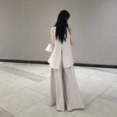 夏季 小众挂脖露肩气质套装 新款 挂脖背心上衣 法式 宽松阔腿裤 无袖