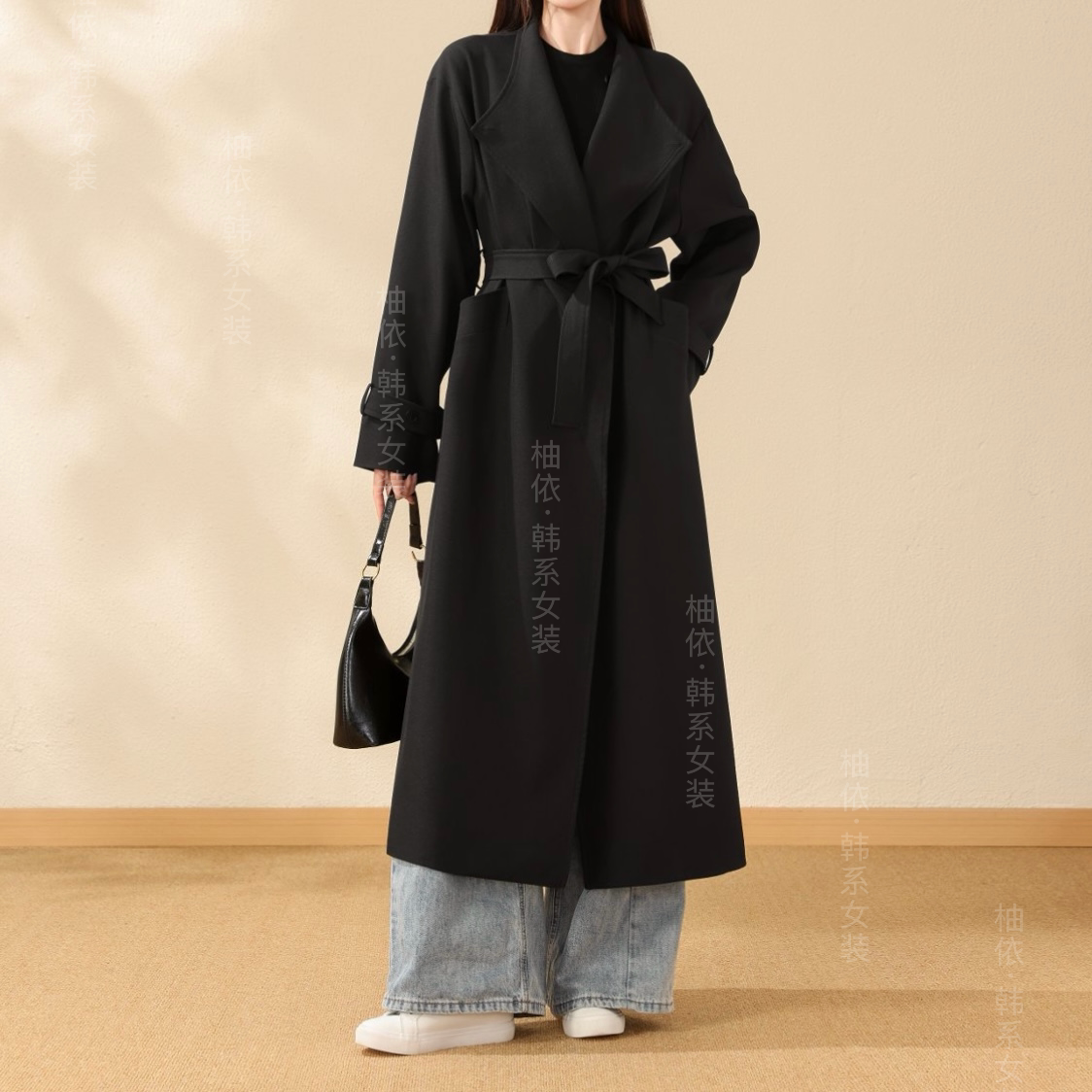 黑色感风衣外套女秋季2026新款设计感韩版宽松显瘦超长款大衣