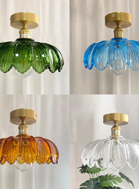 绿色玻璃吊灯复古怀旧田园艺术现代法式黄铜轻奢餐厅咖啡厅吸顶灯