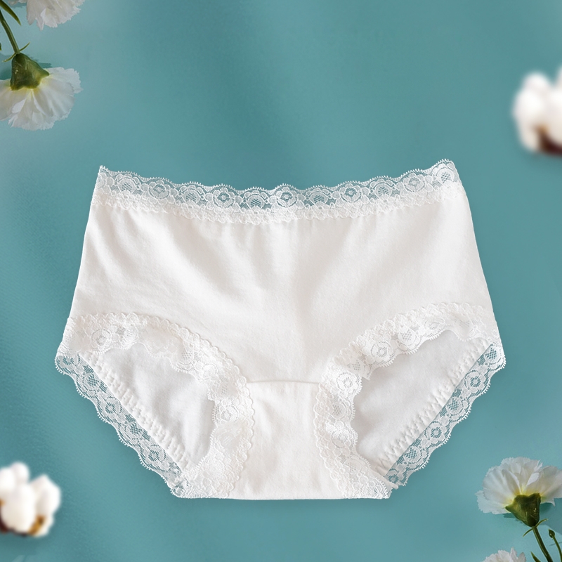 舒适纯棉白色包臀内裤女无痕性感蕾丝边全棉中腰柔软抑菌亲肤