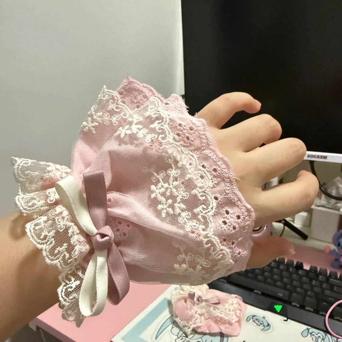 洛丽塔风~蕾丝花边女士手袖夏季蝴蝶结大花边甜美可爱立体少女风