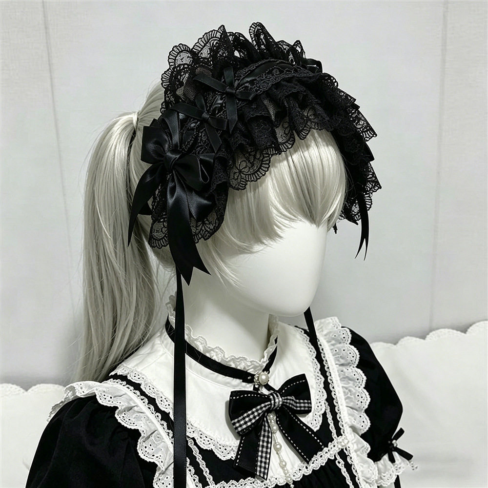 Lolita哥特蕾丝蝴蝶结发带耳机套