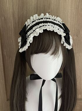 原创手作lolita自制古早感棉布花边蝴蝶结发带 可搭bbd洛丽塔配饰
