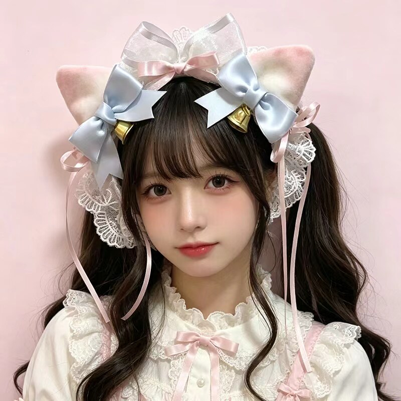 洛丽塔猫耳蕾丝蝴蝶结铃铛发箍