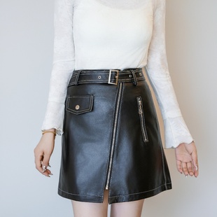 海宁真皮皮裙女!2025春新款绵羊皮修身显瘦半身裙高腰纯色A字裙