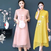 Cải tiến váy sườn xám 2019 phụ nữ mới Áo mỏng Slim váy dài Trung Quốc váy trà lớn swing Một váy từ - A-Line Váy đầm chữ a trung niên