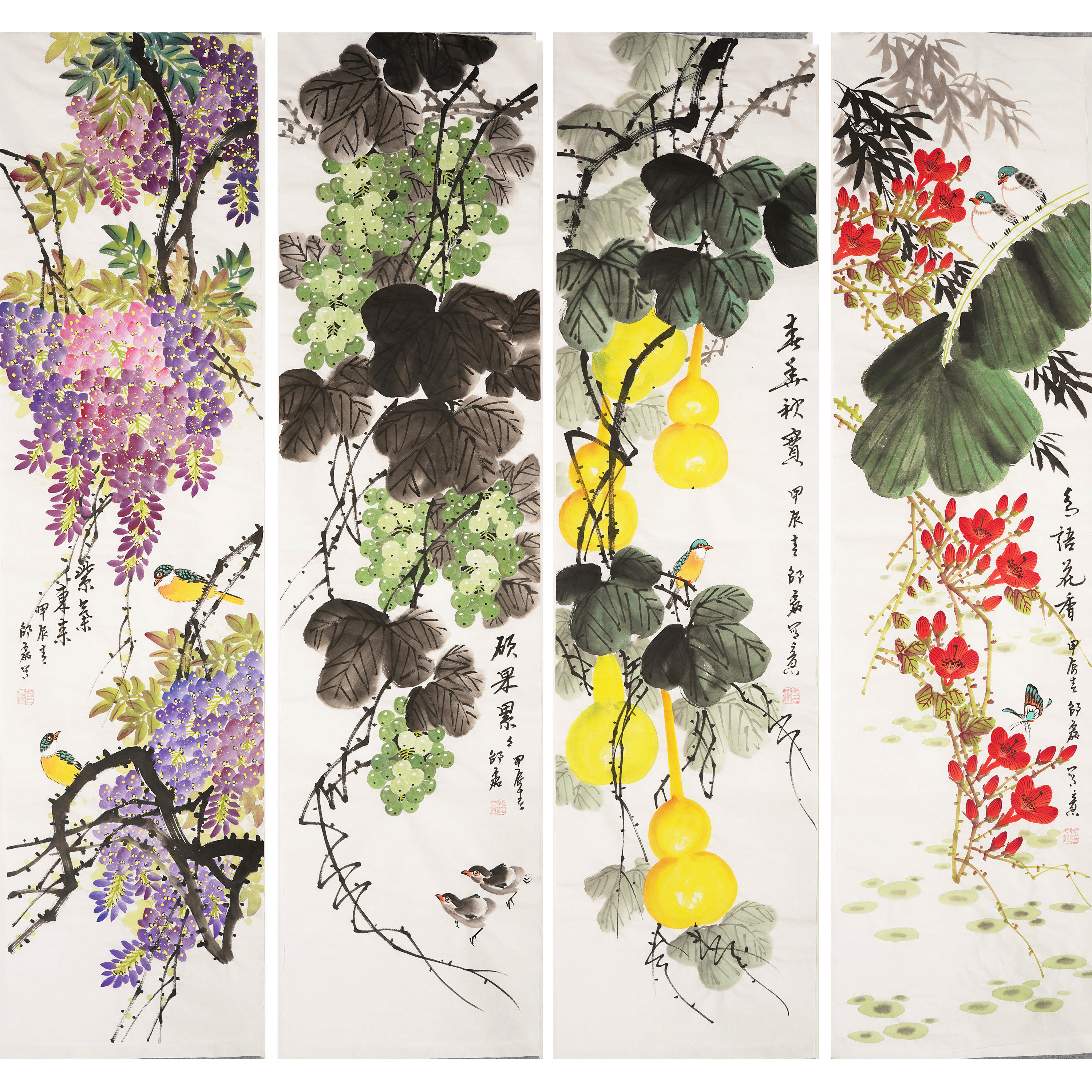 中国古美術・仕女人物四条屏画芯・唐寅印款・水墨彩色画・純手描き・文房置物・宣紙・ O1CN01mp3Fd61R9eJ4iBnkQ_!!