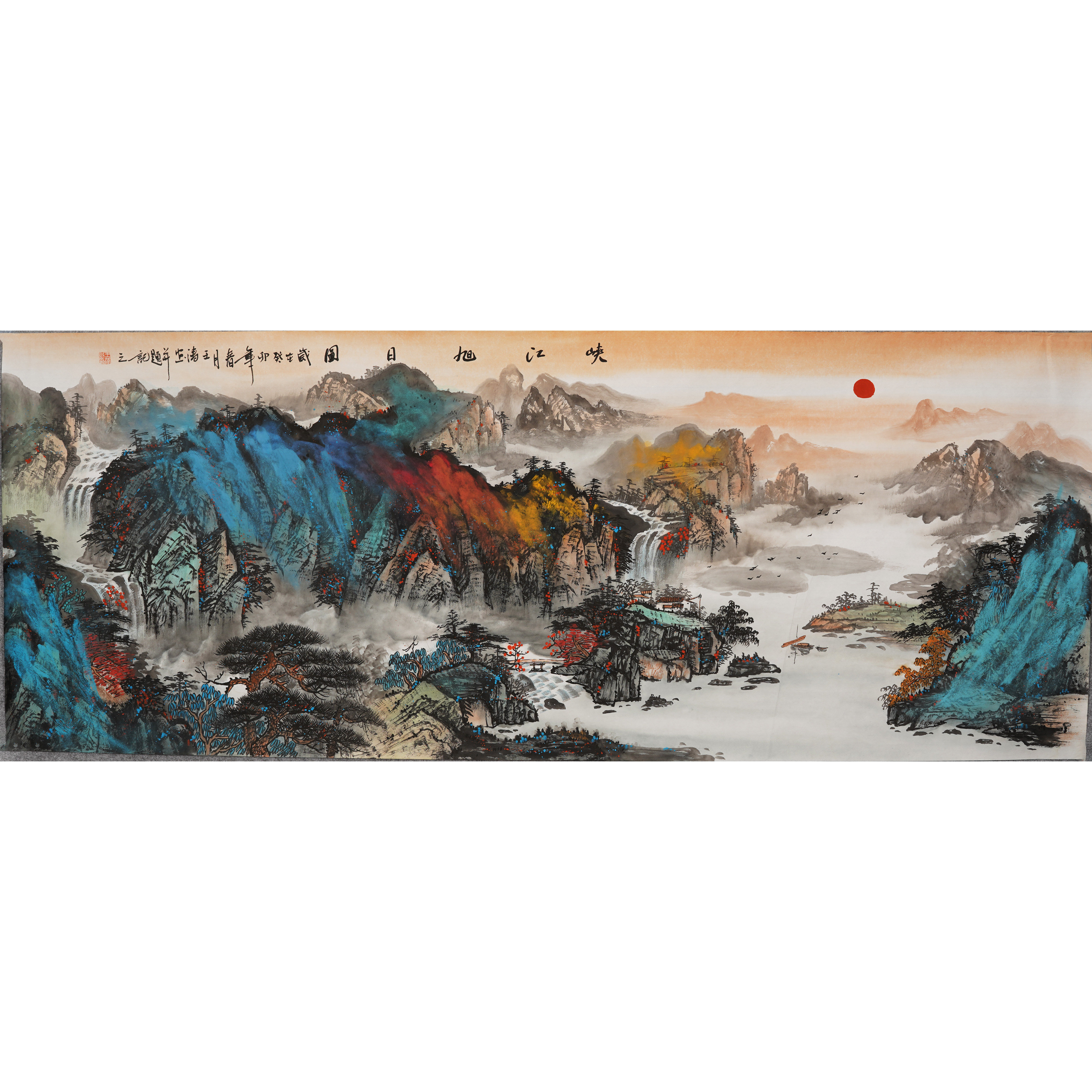小六尺纯手绘泼彩山水画中式客厅办公室装饰画手工国画王涛00391