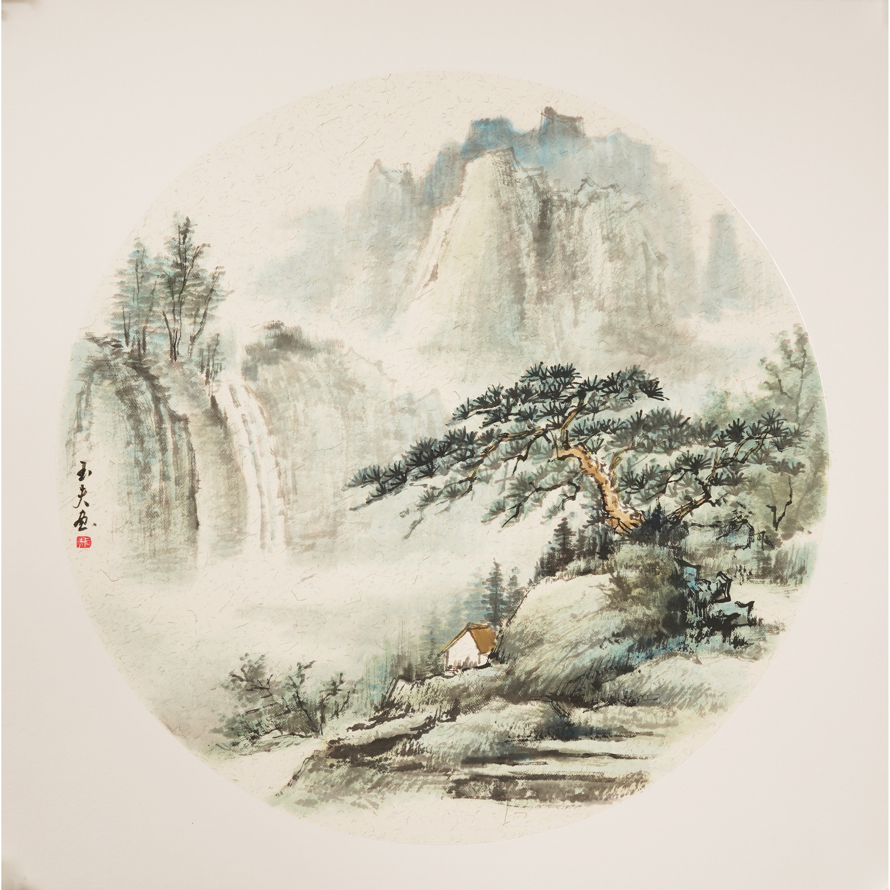 禅意山水画纯手绘国画斗方已裱卡纸客厅装饰画石玉夫真迹00008