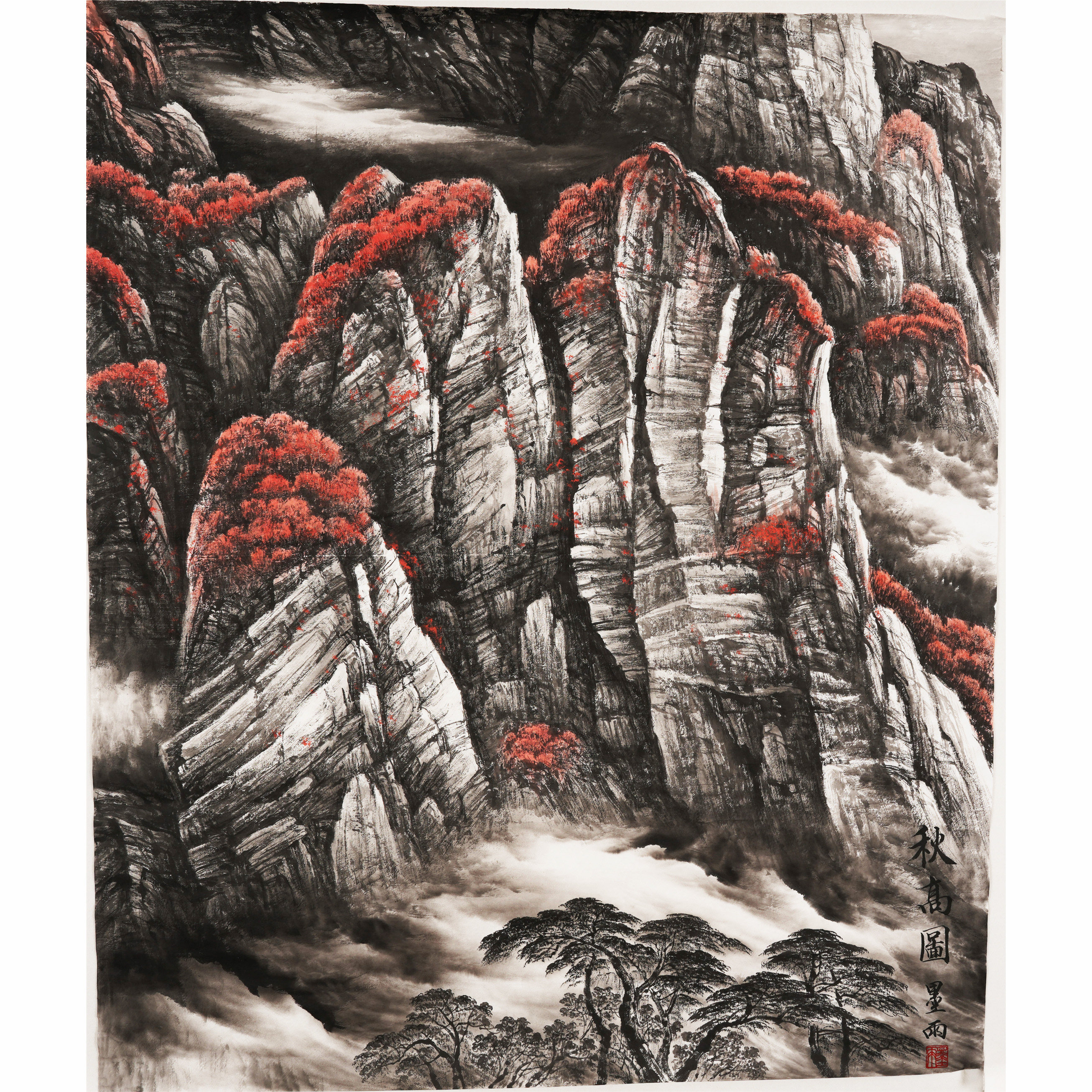 重彩山水画纯手工国画大尺寸斗方精品字画破晓手绘水墨画墨雨0031