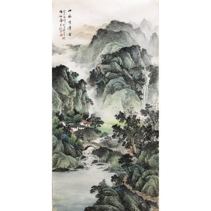 四尺入户中式玄关山水画纯手绘客厅走廊装饰画简约大气国画0017