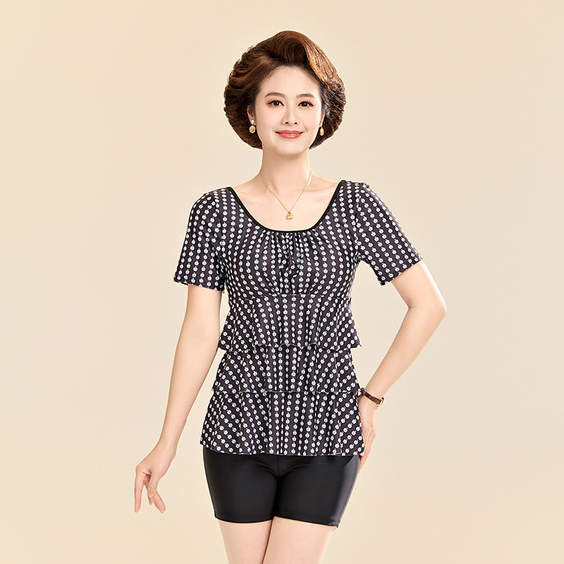 加大码中老年平角裤分体游泳衣女