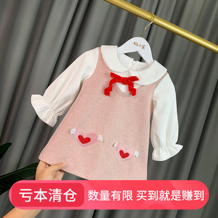 秋冬装新款女童连衣裙加绒加厚洋气学院风粉色2毛呢3岁宝宝公主裙