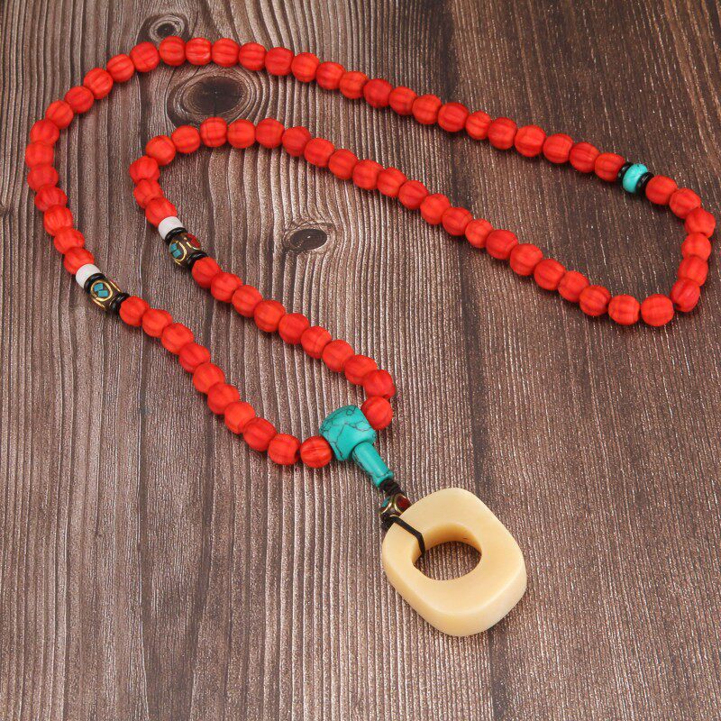 复古民族风琉璃珠毛衣链长款项链女挂件百搭棉麻衣服配饰大气高档