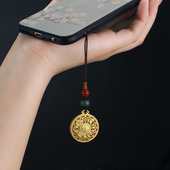 中国风古法沙金铜福牌八宝罗盘吊坠手机链女2024新款 挂绳包包挂饰