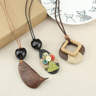 民族风天然果实项链女新中式 复古气质毛衣链小众设计感挂脖配饰品
