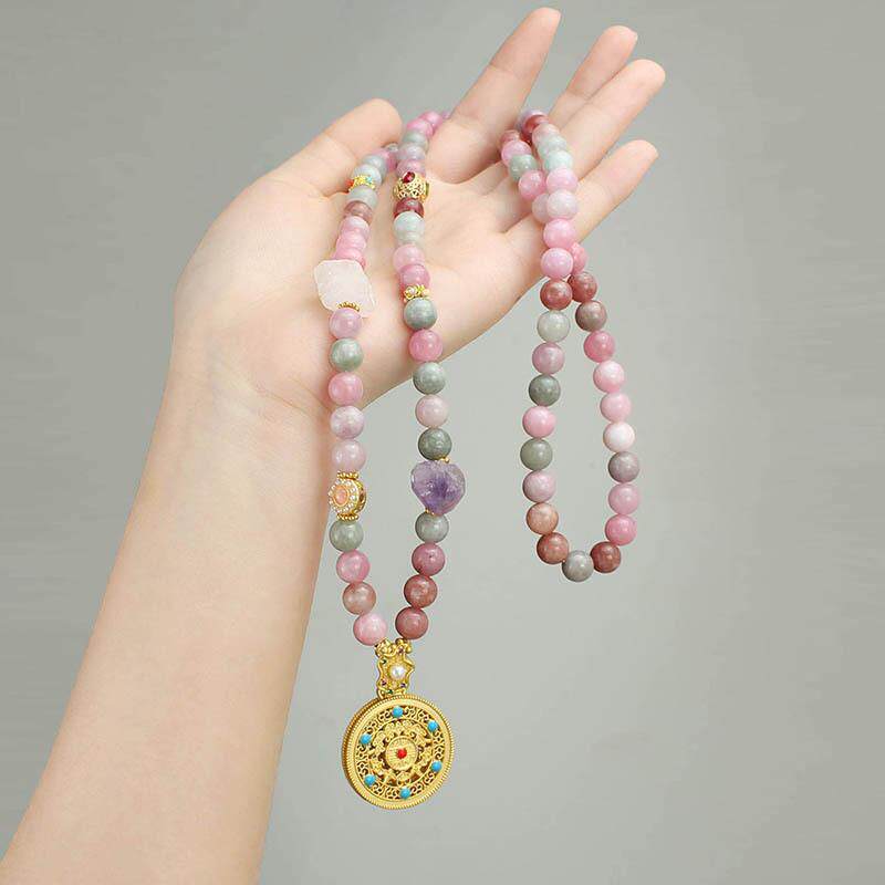 新中式复古圆牌串珠长款项链女汉服马面裙毛衣链古风民族风配饰品