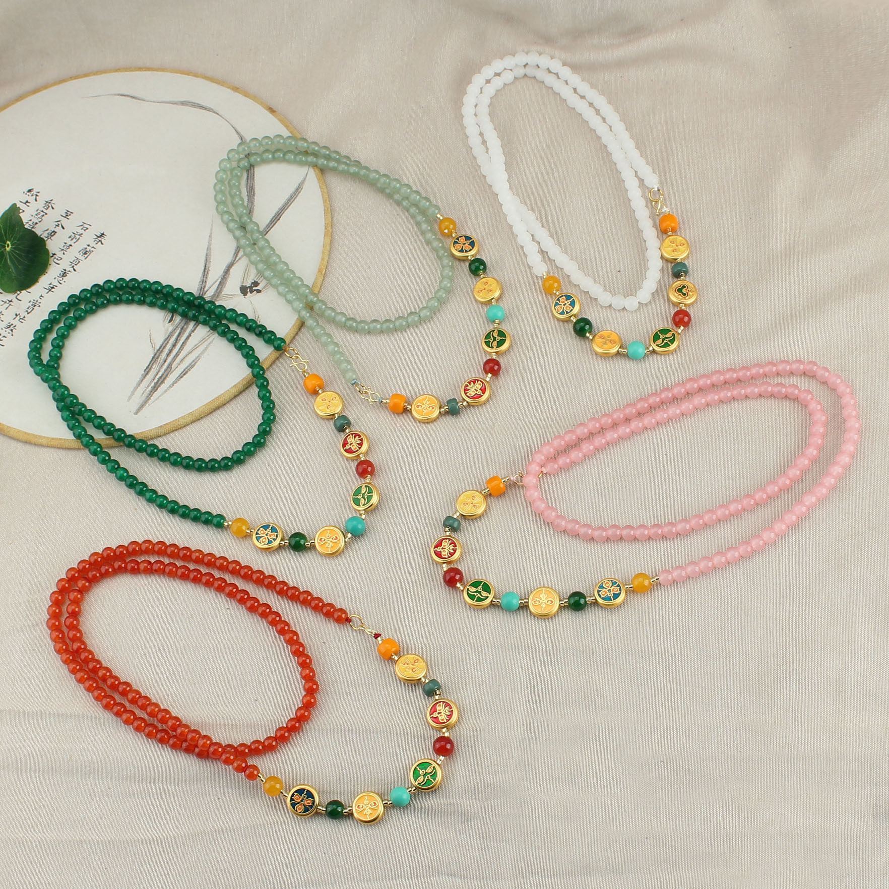 新中式长款串珠复古项链女五路财神国风毛衣链民族风高级感配饰品