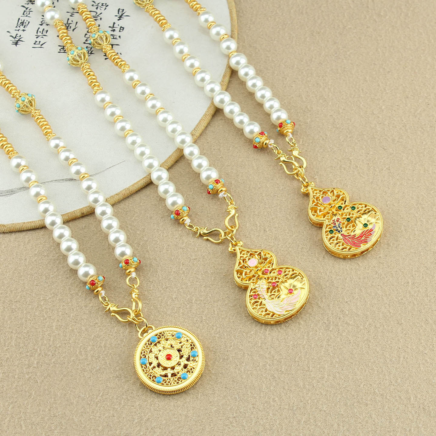 新中式国风仿珍珠项链女葫芦长款毛衣链复古民族风秋冬挂件配饰