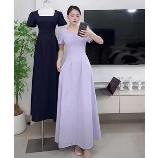 高个子加长款女神气质简约连衣裙2026夏季新款收腰女显瘦及踝长裙