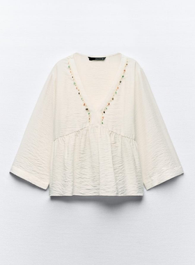 ZA家 新款 女装 2298/117 白色长袖翻领宽松衬衫 2298/117 712