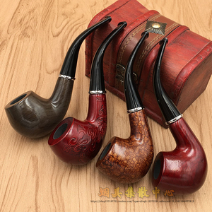 弯式实木烟斗过滤 创意烟袋锅子老式烟杆 送通条配件男士长辈丝斗