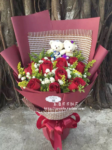 上海鲜花同城速递浦东宝山金山奉贤青浦杨花店送花上门11枝红玫瑰