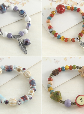 小红书爆款复古陶瓷手串女文艺森系学生手链串珠小众轻奢简约手饰