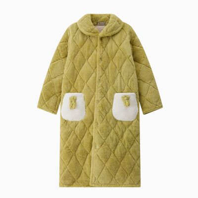 冬季三层夹棉加厚法兰绒保暖浴袍