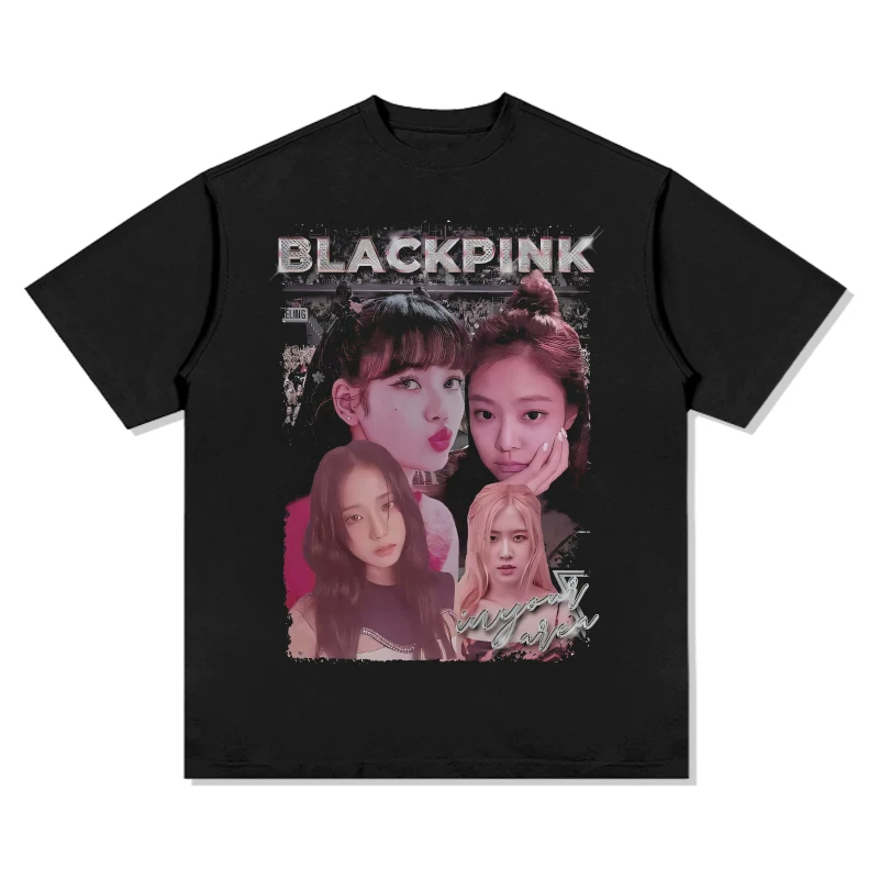 Американский винтаж принт Rose Park Caicai футболка Korean женская группа BLACKPINK короткий рукав Lisa Aespa