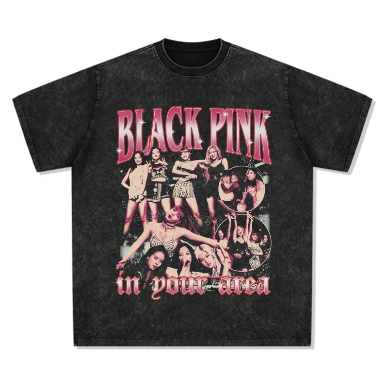 Американский винтаж принт Rose Park Caicai футболка Korean женская группа BLACKPINK короткий рукав Lisa Aespa
