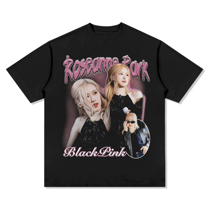 Американский винтаж принт Rose Park Caicai футболка Korean женская группа BLACKPINK короткий рукав Lisa Aespa