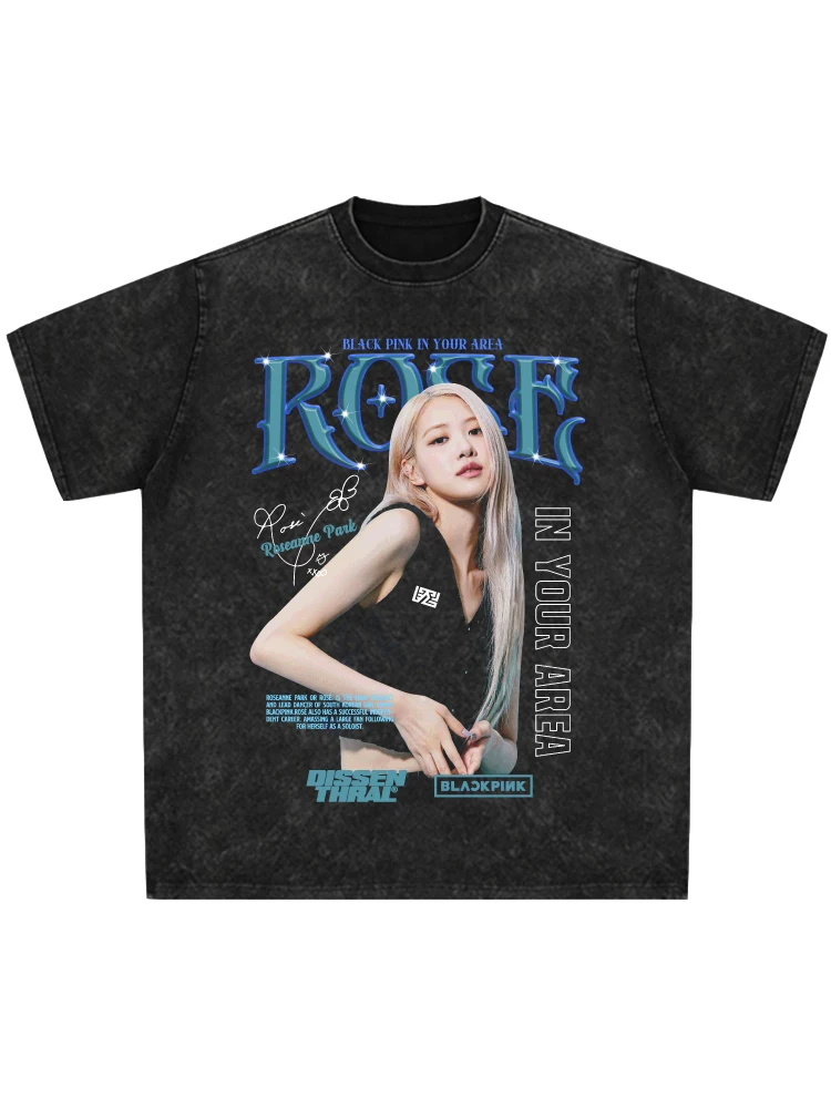 Американский винтаж принт Rose Park Caicai футболка Korean женская группа BLACKPINK короткий рукав Lisa Aespa