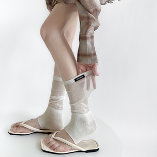 春夏薄款透气纯色踩脚袜套miu系百搭半截堆堆中筒袜竖纹时髦腿套