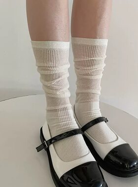 春夏款拼接针织堆堆袜女奶白色miu风ins潮袜走秀款薄透小腿袜子