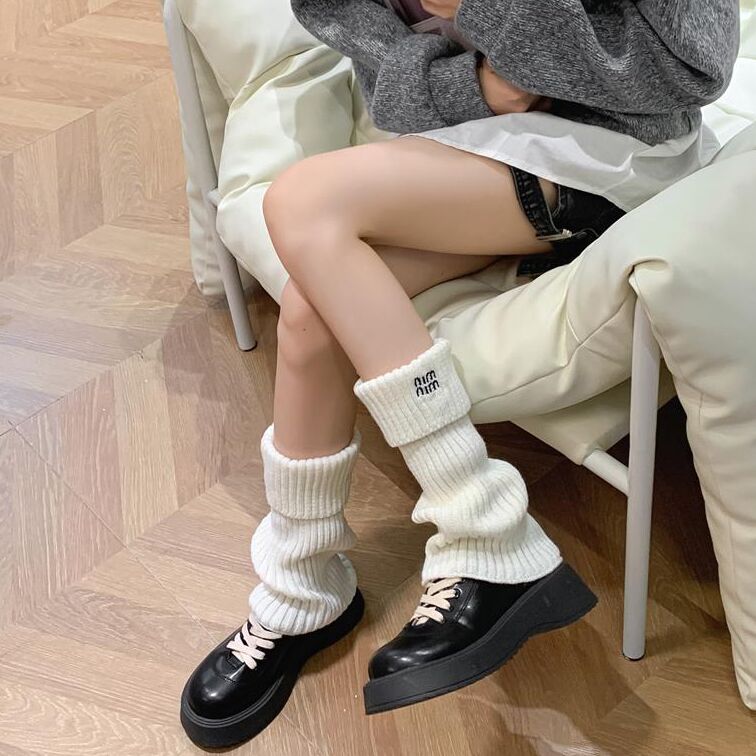 灰色袜套秋冬加厚JK堆堆袜雪地靴翻口靴套ins粗线针织腿套袜子女