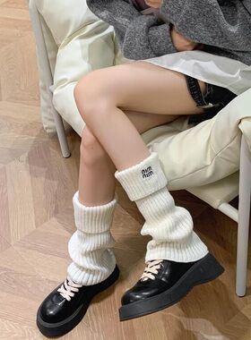 灰色袜套秋冬加厚JK堆堆袜雪地靴翻口靴套ins粗线针织腿套袜子女