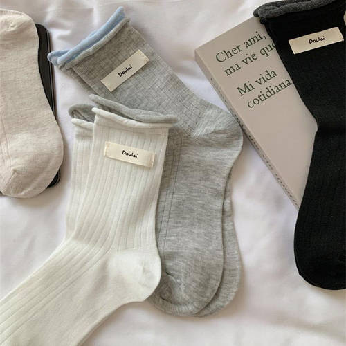 D大梦想家袜子女中筒袜春秋款纯棉长袜ins潮网红款堆堆袜日系袜子