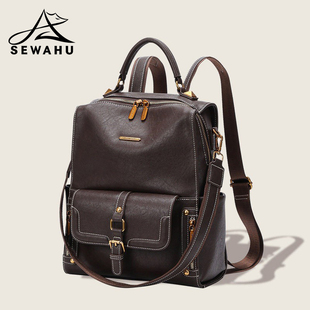 2025新款百搭双肩包女大容量旅行背包女士英伦风皮质通勤电脑书包