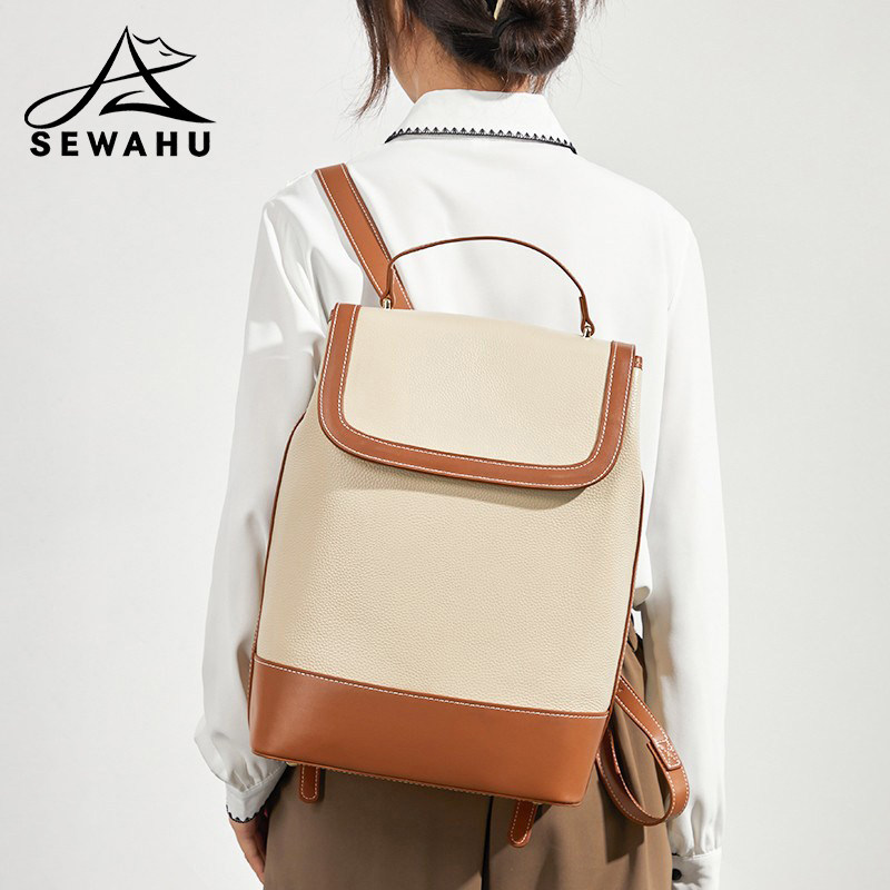 真皮电脑背包女士通勤大容量高级感小众双肩包2025新款时尚书包女