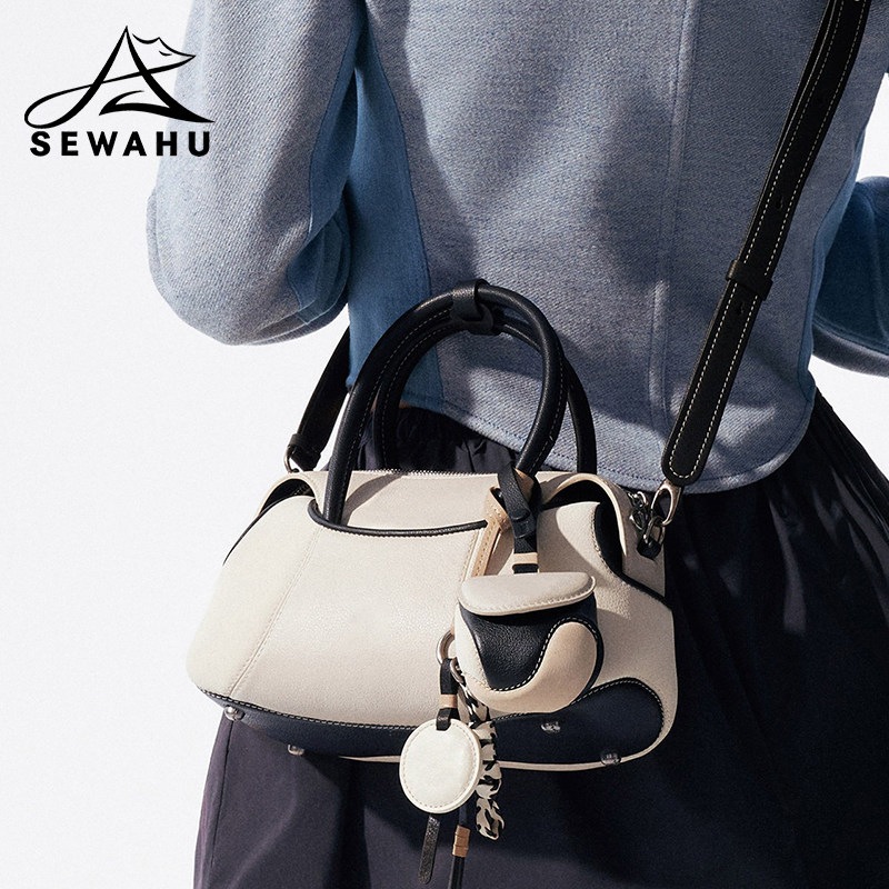 皮质单肩包女2025新款百搭棒球波士顿包设计感小众通勤斜挎手提包