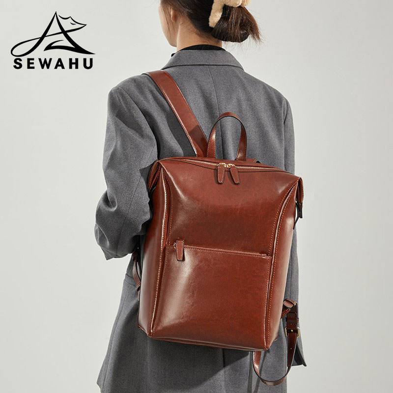 设计感小众真皮双肩包女士2025新款时尚大容量通勤电脑背包女书包