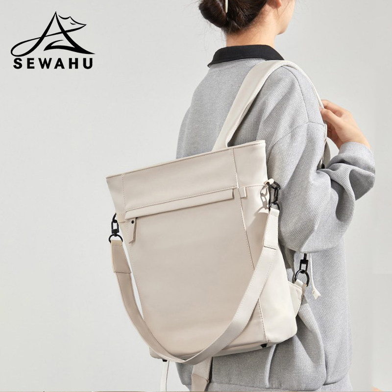 电脑双肩包女通勤托特包简约大学生背包皮质设计感小众大容量书包