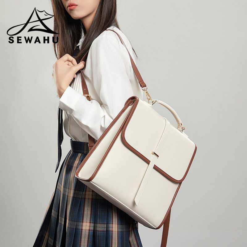 SEWAHU双肩包高级感小众2026新款皮质时尚小背包书包上班通勤女包