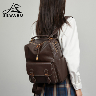 复古英伦双肩包女2026新款 小众电脑背包女士通勤大学生书包可单肩