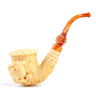 土耳其天然原石海泡石烟斗带皮盒手工雕刻寓意满载而归HP187